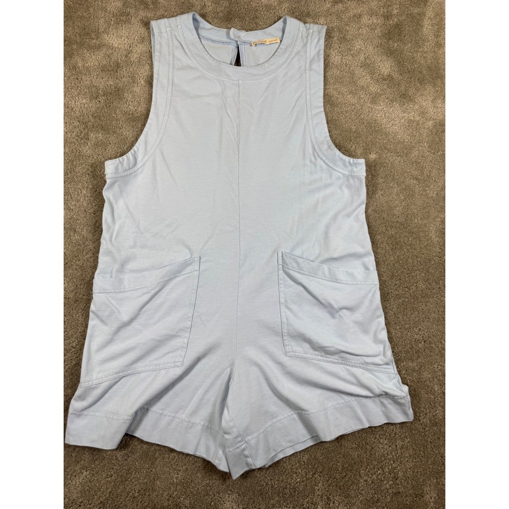Rae Mode Light Blue Sleeveless Knit Romper Pockets JP5093 Large